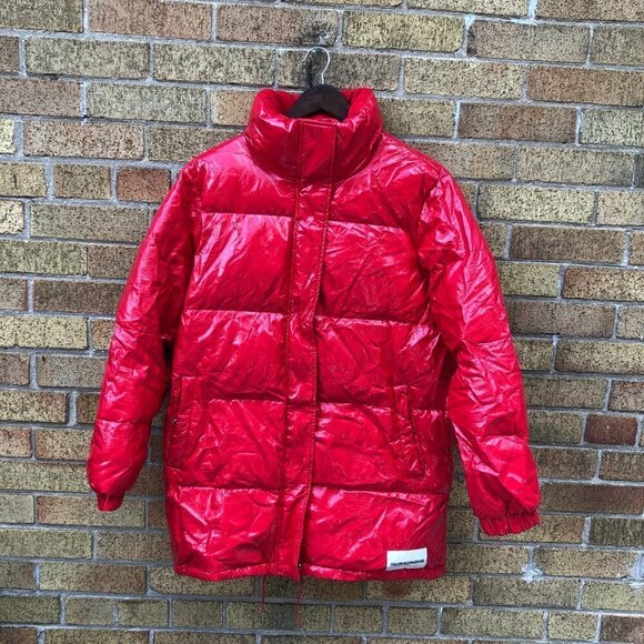 2018 Calvin Klein Polyester Bubble Jacket Large Red - Picture 3 of 9